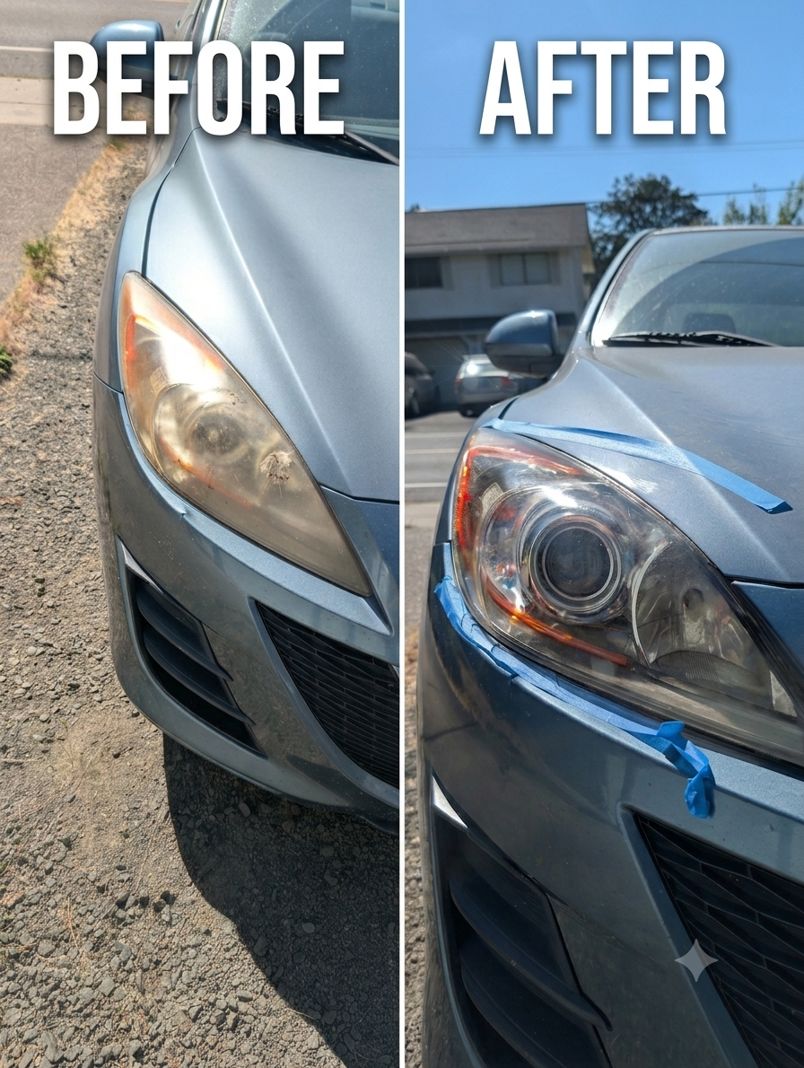 Mazda 3 Clarity Restore before and after headlight restoration